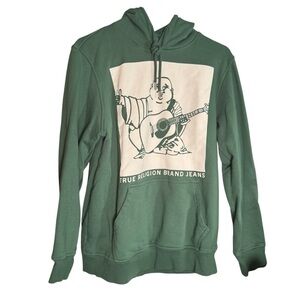 True Religion Buddha Graphic Hoodie Green Pullover Men's Size M Sweatshirt